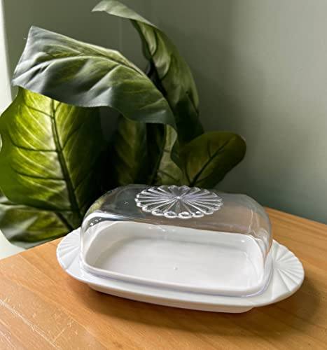 AL-FAHMI Modern Daisy Style Butter Dish with Lid - Dishwasher Safe - Perfectly Sized for Spreads, Grey/White Base 20x12.5x6.5cm
