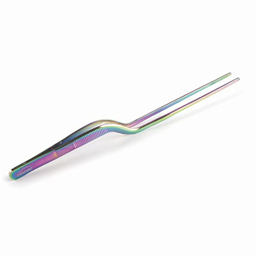 LACOR - 62873 - Pinzas de Cocina de Precisión para Emplatar Rainbow, Acero Inoxidable 18/10, Mango Antideslizante, Máxima Calidad, Longitud 21 cm, Iridiscente