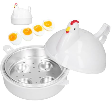 Cocedor de Huevos Microondas, Cuece Huevos Microondas en Forma de Pollo, 12.3 x 13 cm, con Asa, Cocedor de 4 Huevos, Resistente al Calor, de PP y Aleación de Aluminio, para Cocina en Casa