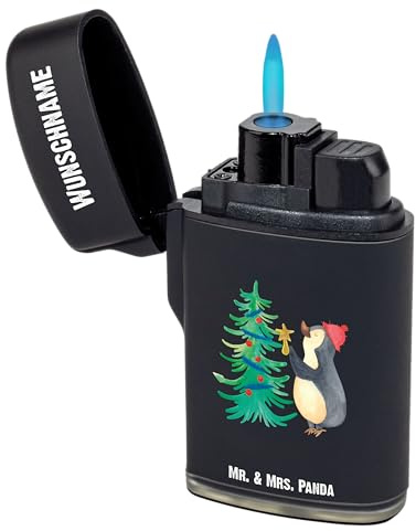 Mr. & Mrs. Panda Feuerzeug Personalisiert Pinguin Weihnachtsbaum - Personalisierte Geschenke, Winter, mit Name, Individuelles, Personalisiertes, Weihnachten, Gasfeuerzeug, Personalisierbares