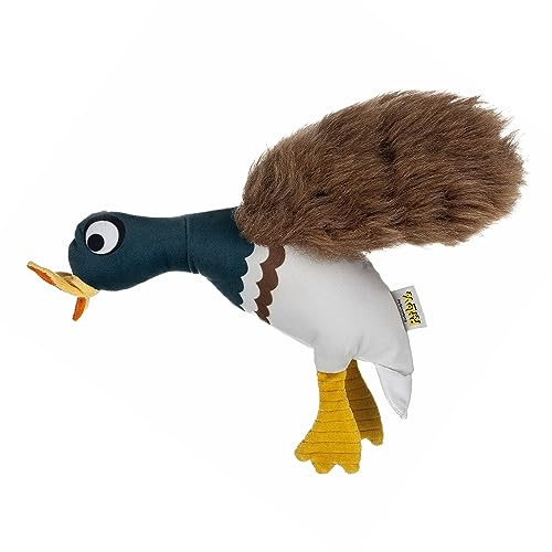 PetLove Hunt & Squeak Holzente, Multi Textured, Apportier- & Apportierplüsch, Hunde- & Welpenspielzeug mit verstecktem Quietscher und Knitterpapier