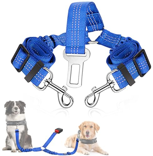 SlowTon Anschnallgurt Hund Auto, 2 in 1 verhedderungsfreier langlebiger elastischer Hundegurt fürs Auto, Verstellbarer reflektierender Sicherheitsgurt Hunde für Auto auf Reisen & Ausgehen