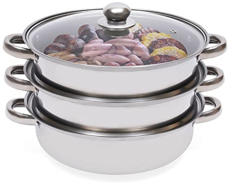 3 Etagen Dampfkocher Mantovarka Gardampfkochtopf Set Edelstahl Kochgeschirr mit Edelstahldeckel Suppentopf Bio Dampfgarer Heim Küchenherd für Induktionsherd