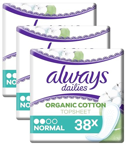 Always Dailies Slipeinlagen Damen Cotton Protection Normal, Oberfläche aus 100% Bio-Baumwolle, 38 Binden (Packung mit 3)