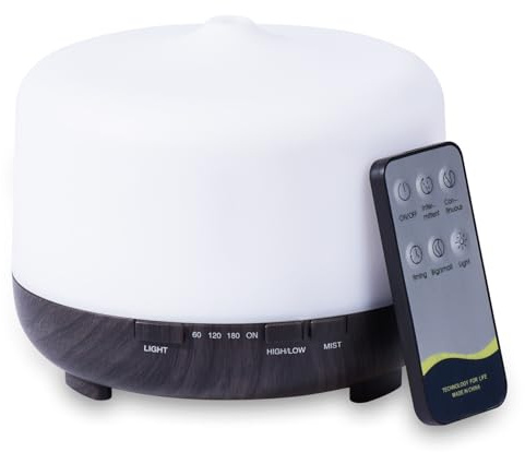 Aroma Diffuser - 500ml Ätherisches Öl Diffusor mit 15 Farben Licht | Ultraschalltechnologie, Zeitgesteuerte Fernbedienung, Wasserlos Auto-Ausschalten, für Zuhause, Büro, Yoga-Raum