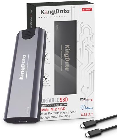KingData Carcasa M.2 NVME, carcasa SSD M2 de 10 Gbps sin herramientas, adaptador USB 3.1 NVMe a USB para 2230/2242/2260/2280 M.2 NVMe con cable USB C a C