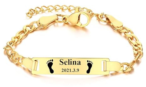 LAXTO Children Name Bracelet Personalized, 14k Gold Plated Baby Name Bracelet Birthstone Bracelet for Baby Girls Boys,Kids Newborn Baptism Birthday Jewelry Gifts (Footprint- Gold)