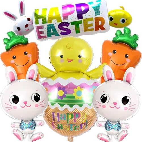 Ostern Luftballons, 6 Stück Frohe Ostern Ballons Osterhase Folienballon Karotte Balloon Küken Helium Ballons für Ostern Thema Party, Kindergeburtstage, Babypartys Deko