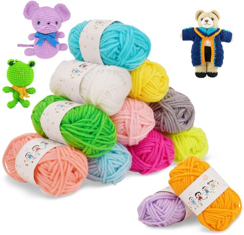 AUAUY Laine à Tricoter, 12 Couleurs Crochet Coton Pelote Grosse Maille Fils