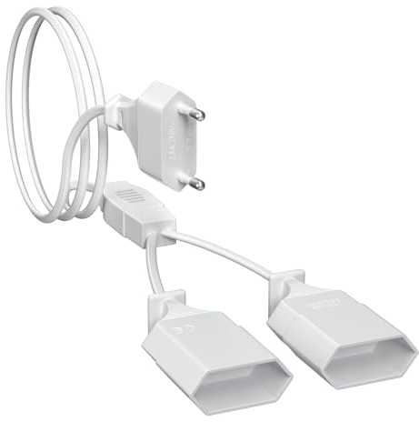 2M Stromkabel Verlängerung Netzkabel, 2 in 1 Typ-C Verlängerungskabel Flachstecker, Typ-C Eurostecker auf Doppel Typ-C Eurobuchse, 0.75mm²Max. 2,5A/250V für TV PC Monitor Lampen, Zuhause, Flat, Weiß