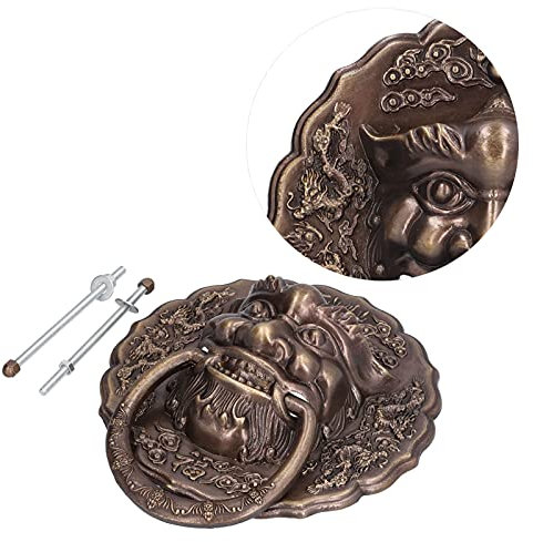 Türgriff, Antik-Bronze-Löwe-Türgriff, Schwarzer Türklopfergriff, Messing-Doppeltürgriff-Hardware-Zubehör für Tortür, Griff, Türklopfer