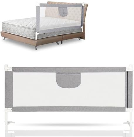 Peviasot Bettgitter,Bettschutzgitter für Kleinkinder,Höhenverstellbar 60-96cm,Babybettgitter 180 * 80cm,für Kinderbetten,Grau
