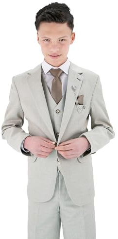 SIRRI Strukturierter 8-teiliger formeller Jungenanzug - Slim Fit für Pagenkopf, Hochzeit, Kommunion, 229 Taupe Beige, Alter 2 Jahre