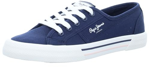 Pepe Jeans London Brady Basic W Zapatillas de Mujer de Ajuste Regular de Cuero, Lavado Azul