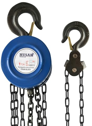 Husar Winch Verricello a Catena da 1 T e 5 m con Gancio, Catena Completamente Zincata, Capacità di Carico 1000 kg (2200 lbs), Verricello Manuale, Catena da 5 Metri, Paranco a Catena