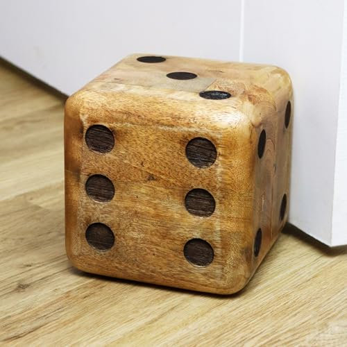 Mango Wood Dice Doorstop Rope Handle Natural Brown Heavy Duty Square Stopper