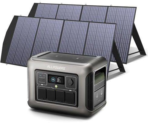 ALLPOWERS Solargenerator R1500, 1152WH LiFePO4 Batterie, 4x 1800W AC Ausgang Tragbare Powerstation mit 2x 200W Solarpanel, Mobile Stromversorgung für Garten Reise Camping Wohnmobil Notfall