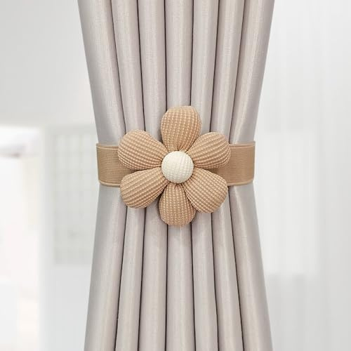 LXZSMH legacci per Tende, legacci per Tende, Fermatenda for Tende con Fiori, Confezione da 2, con Fascia Elastica for Tende, Eleganti fermatenda Decorativi for la Camera della Ragazza(Brown)
