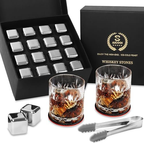 Cubetti di Ghiaccio Riutilizzabili - Cubetti Ghiaccio Acciaio Inox Riutilizzabile, Pietre per Whisky Ice Cubes, Regali Regalo per il Giorno Del Padre per Uomini Mariti （16Pezzi ）