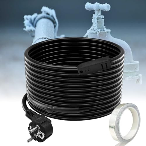 Cable Calefactor Anticongelante, Cable Calefactor con Termostato 25W/M, CableCalefactor Autorregulable, Calefacción Trazadora para Tuberías Agua, Tuberías Domésticas de Metal/Plástico, Bomba Agua 12M