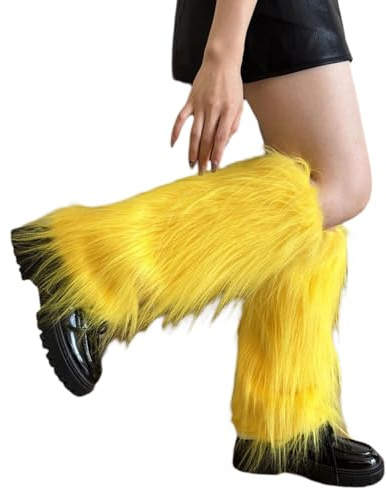 Itkcozcg Socken, Plüsch-Beinstulpen für Damen, gemütliche Winterstiefel-Topper, Manschetten, ästhetisch, Punk, bunte Beinbedeckungen, Gamaschen, Streetwear, gelb, XS-XXL