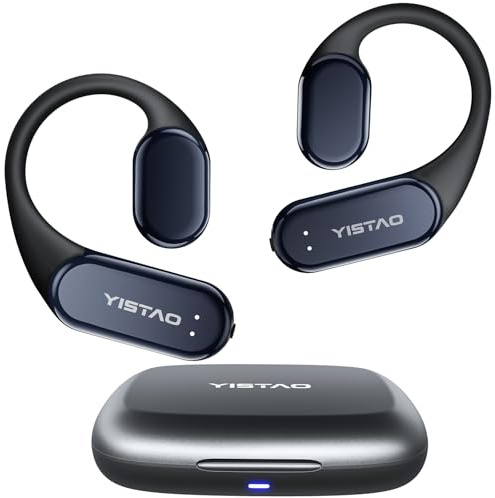 Yistao True Bone Conduction Headphones, Open Ear Earbuds with Ear Hooks, Up to 60 Hours Playtime with Charging Case, Bluetooth 5.3, IP68 Waterproof, for Running, Yoga, Gym, Sports