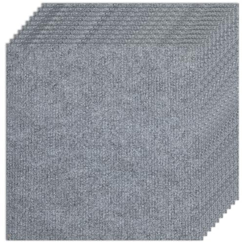 CREATCABIN 10 Stück Teppichfliesen Abziehen Aufkleben 12x12quadratische Teppichbodenfliesen rutschfeste Weich Gepolsterte Teppichfliesen Selbsthaftende Bodenmatte Für Wohnzimmer Schlafzimmer Grau