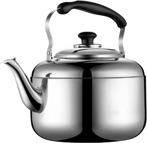 Teapot for Stovetop 304 Stainless Steel Whistling ettle Water Boiler Teapot for Stovetop Instant Hot Pot Tea ettle Water Heater Hot Water ettle Tea ettles,Silver,6L