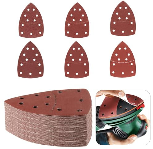 60 Fogli Abrasivi Triangolari, Carta Abrasiva per Levigatrice Mouse, Carta Vetrata per Legno Grana 40/60/80/120/180/240 11 Fori Multi-utensile Abrasivi Cartas per Delta Levigatrice
