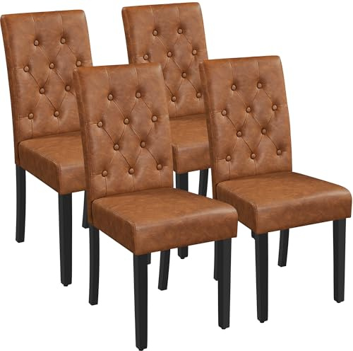 Yaheetech Set 4 Sedie Sala da Pranzo Moderne Ecopelle Imbottite con Schienale Alto Gambe in Legno Massello Eleganti Classiche Soggiorno Portata 135 kg Seduta Spessa Morbida Marrone