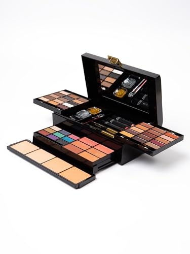 Set trucco, essence make up 67 elementi, beauty case, palette di ombretti con 39 tonalità, blush, cipria, rossetto, lucidalabbra, set di pennelli, spugna, matita per sopracciglia, trucco, cosmetici