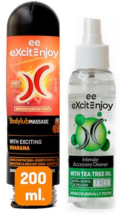 Excite Gel Lubricante íntimo pareja efecto calor con Guaraná + Limpiador spray hi-gienizante de accesorios íntimos con Árbol de Té | Vegano y Sin Alcohol