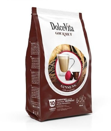 80 Capsule GINSENG DOLCE VITA Compatibili con Nespresso - Senza Glutine - 8 Sacchetti da 10 Capsule compatibili con Macchine Caffè Nespresso *