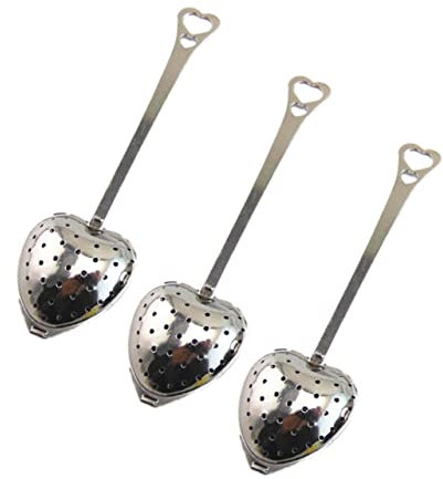 HEALEEP 10pcs Heart Shaped Tea Strainer Spoon Long Handle Mesh Tea Infuser Fine Sieve for Spices