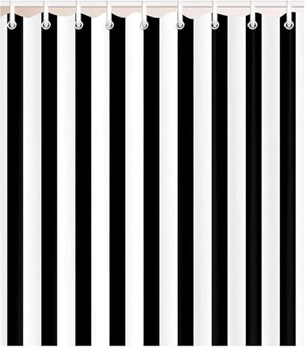 Duschvorhang 180x200 cm Schwarz-Weiß Gestreift Duschvorhang Streifen Bad Vorhang Anti Schimmel Wasserdicht 3D Shower Curtains Waschbar Polyester Stoff Duschvorhänge für Badewanne Badezimmer B-2182