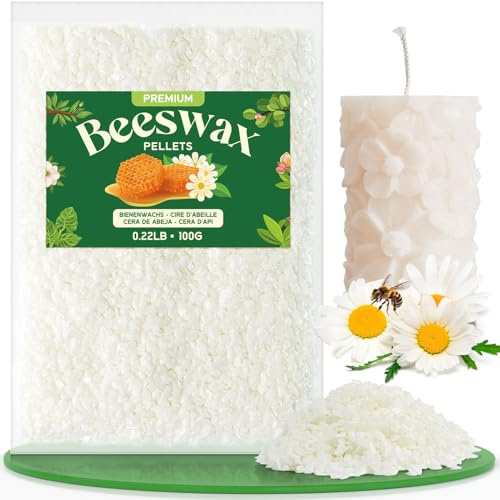 NORVENCE Bienenwachs Bio für Kosmetik, Weiße Bienenwachs Pastillen 100g, Kerzenwachs für die Kerzenherstellung, Reines und natürliches Bienenwachs für Hautpflege, Lippenbalsam, Polieren und Lotion