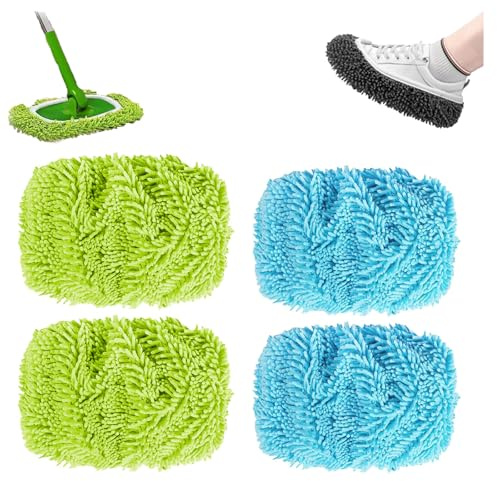 Reusable Mop Pads, 2025 New Reusable Microfiber Mop Pads, Washable Dry Sweeping Cloths, Wet Mopping Cloths Mops Head Replacement Refills for Hardwood Surface Floor Cleaning (yellow+blue 4pcs,small)