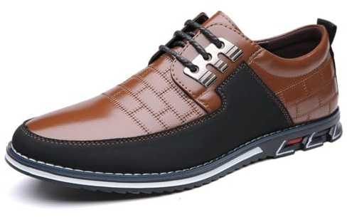Mens Casual Shoes Leather Derby Dress Sneakers for Business Comfortable Walking Oxford Shoes for Men Work, Office, Formal and Everyday Wear Size 14.5 Brown