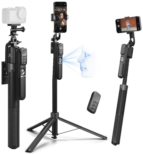 K&F CONCEPT 180 cm Face Tracking Tripod for iPhone/Android, 360 Rotation Mobile Phone Tripod with Remote, Phone Selfie Stick Compatible with Phone/Insta360 Luna Ultra/Pocket 4&3, iPhone Stand for Vlog