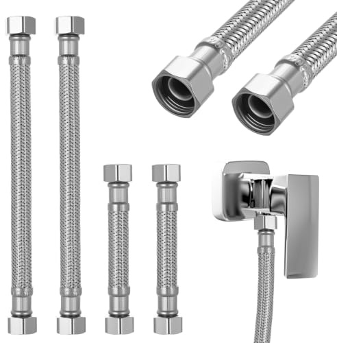 4 Stk Flexschlauch 3/8,Edelstahl Flexschlauch Panzerschlauch Wasserhahn Armaturenschlauch Verlängerung, 20/10cm Flex Schlauch Armatur,Flexibler Panzerschlauch Verlängerung für Küche Wasserhahn Bad WC