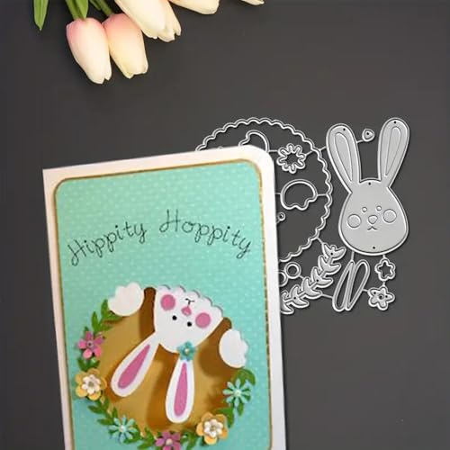 Wreath Easter Bunny Metal Die Cuts Cutting Dies, Wreath Easter Bunny Cutting Dies Paper Cards Cutting Dies Cut Stencils for DIY Embossing Card Making Book Tags Decorative Paper Dies Scrapbooking