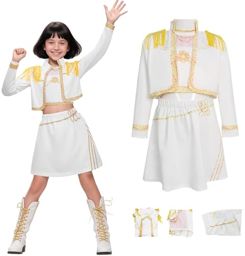 AYIMEIS Fille Mira Cosplay Costume Complete Déguisement Anime Démon Chasseurs Costume Girl Group Mira Uniforme Blanc Noël Halloween Carnaval Fête Performance Fancy Dress Enfant Taille 100-160