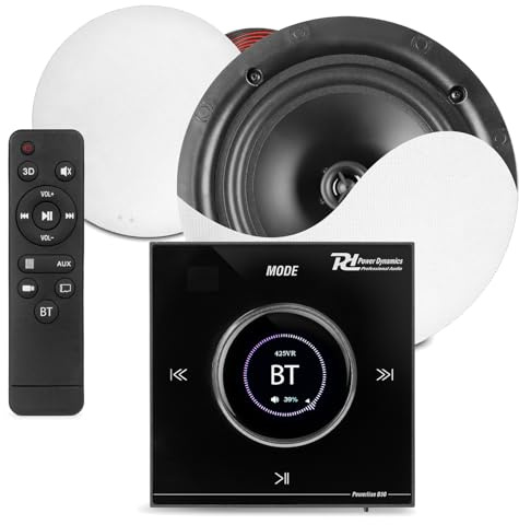 Powerline B50B Bluetooth Ceiling Speaker System with 2x NCSS6 6.5 Ceiling Speakers & In-Wall LCD Amplifier, USB, microSD, HiFi Audio Kit, Speaker Cable