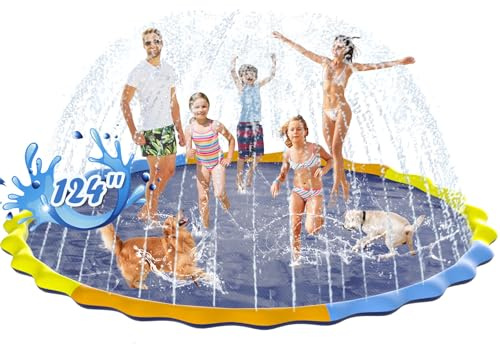 Instraella Splash Pad for Kids and Dogs, 124in Non-Slip Sprinkler Mat 0.5mm Thickened Durable and Foldable Large Pool Summer Fun Outdoor Toys for Dogs and Toddlers Age