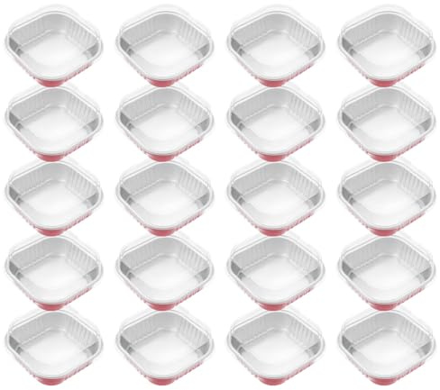 Toyvian Set 20 Pirottini Quadrati in Alluminio da 220 Ml Coperchio, Contenitori per Dessert e Budini, Adatti per Cottura Casalinga di Cheesecake, Muffin e Torte, Forniture per la Cottura