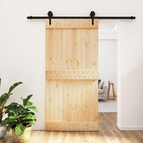 Set completo di porte scorrevoli, porta scorrevole con ferramenta, 100 x 210 cm, in legno massello, adatto per camera da letto, cucine, fienili, garage e stanze simili