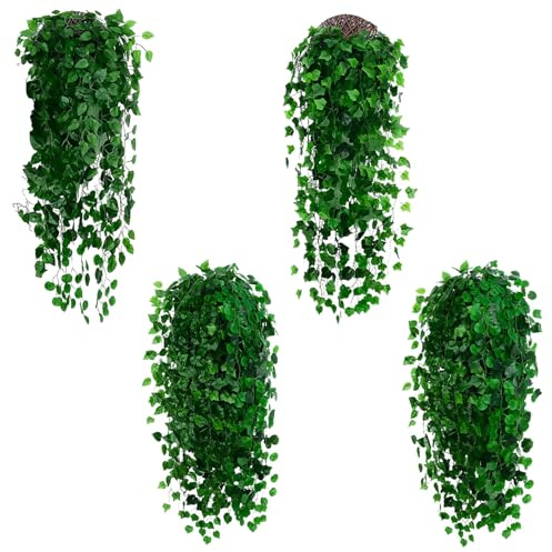 RPHONGHONG 4 Stück Künstliche Hängepflanzen, 105cm Hängepflanze Künstlich Plastikpflanzen Unechte Rebe Balkonpflanzen für Indoor Outdoor Balkon Hochzeit Garten Deko