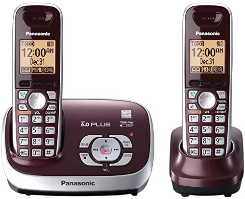 Panasonic KX-TG6572R DECT 6.0 Cordless Phone with Answering System, Wine Red, 2 Handsets