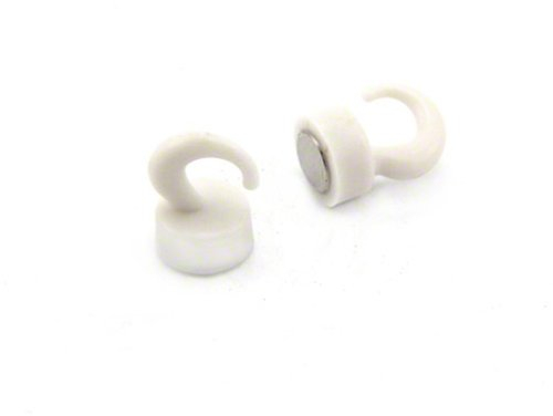 White Plastic Mini Magnetic Hooks for Fridge, Office, Whiteboard, Noticeboard, Filing Cabinet - 12mm Dia x 20mm Tall - 1kg Pull - Pack of 2