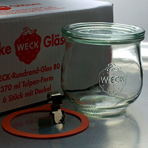 Weck Gläser 370ml – 6er Set mit Deckeln – Tulpenform – robuste, stapelbare Einkoch- & Einweckgläser - ideal für Meal Prep, Overnight Oats, Dessert & Marmelade – wiederverwendbar – Made in Germany